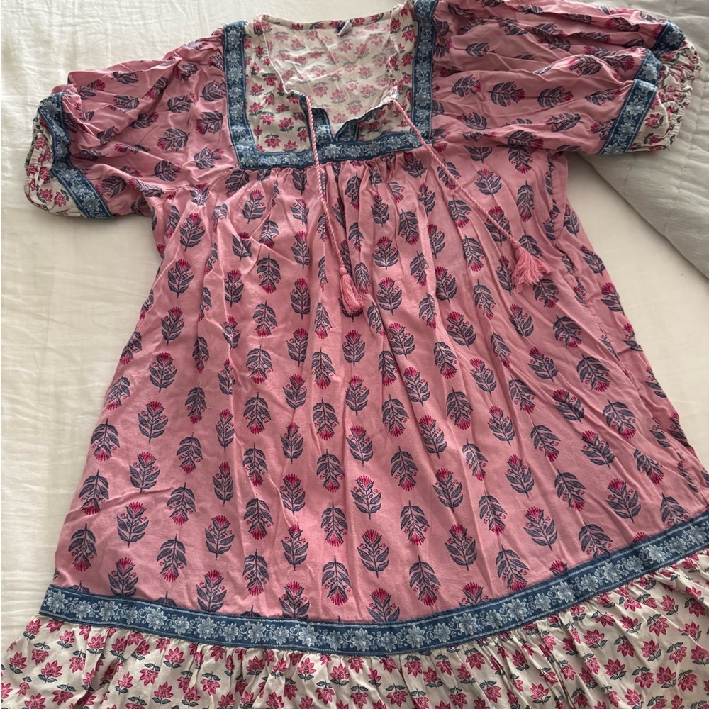 Pink Floral Block Print Dress- size Large